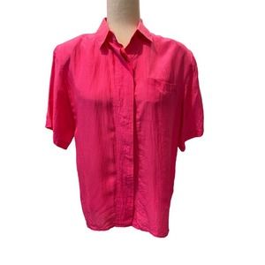 Bright Hot pink silk top blouse Fuschia Vintage 80s‎ Large Barbiecore Retro Punk